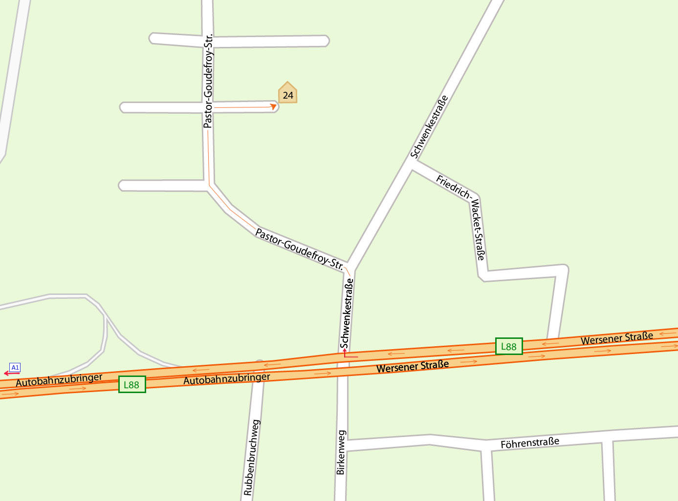 Stadtplan mit Wegmarkierung Stadtplan mit Wegmarkierung zur Mobilen Massage in Osnabrück